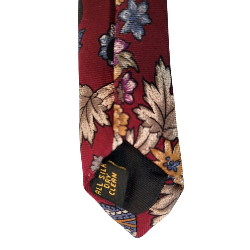 Vintage Walt Disney Silk Tie MICKEY Mouse Red Paisley Floral & Leaves 59" - Picture 3 of 8